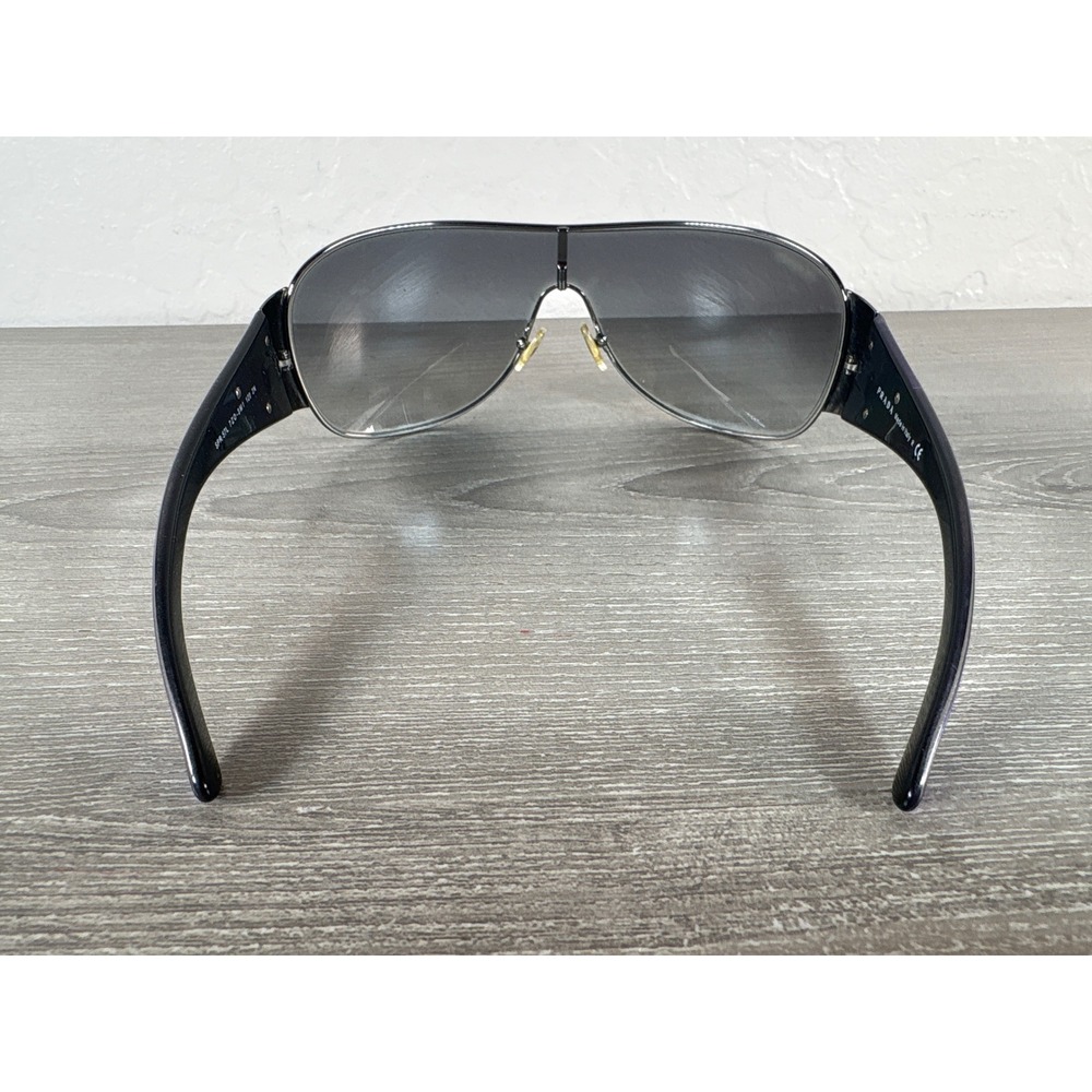 Prada Milano Shield Sunglasses Purple Arms Silver Triangle Logo SPR 57L Italy - Picture 5 of 8